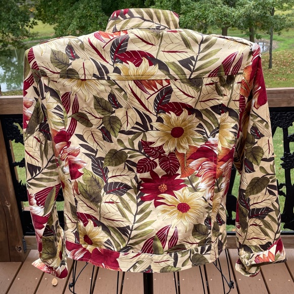 Women's Suzette Fall Floral Cotton Spandex Jacket Large Tan Burgundy Green - Picture 7 of 9